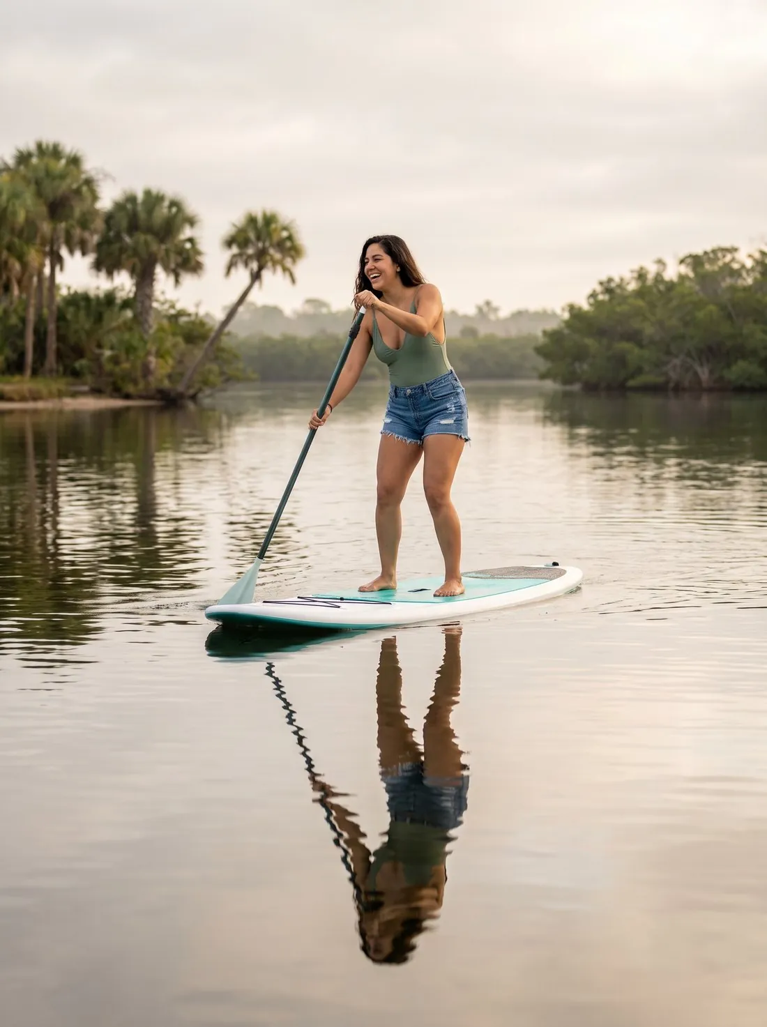 Paddleboarding on flat water